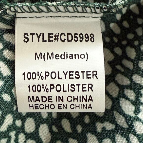 NWT Crescent Collared Wrap Midi Dress Short‎ Puff Sleeves in Green White, Medium - Picture 12 of 13